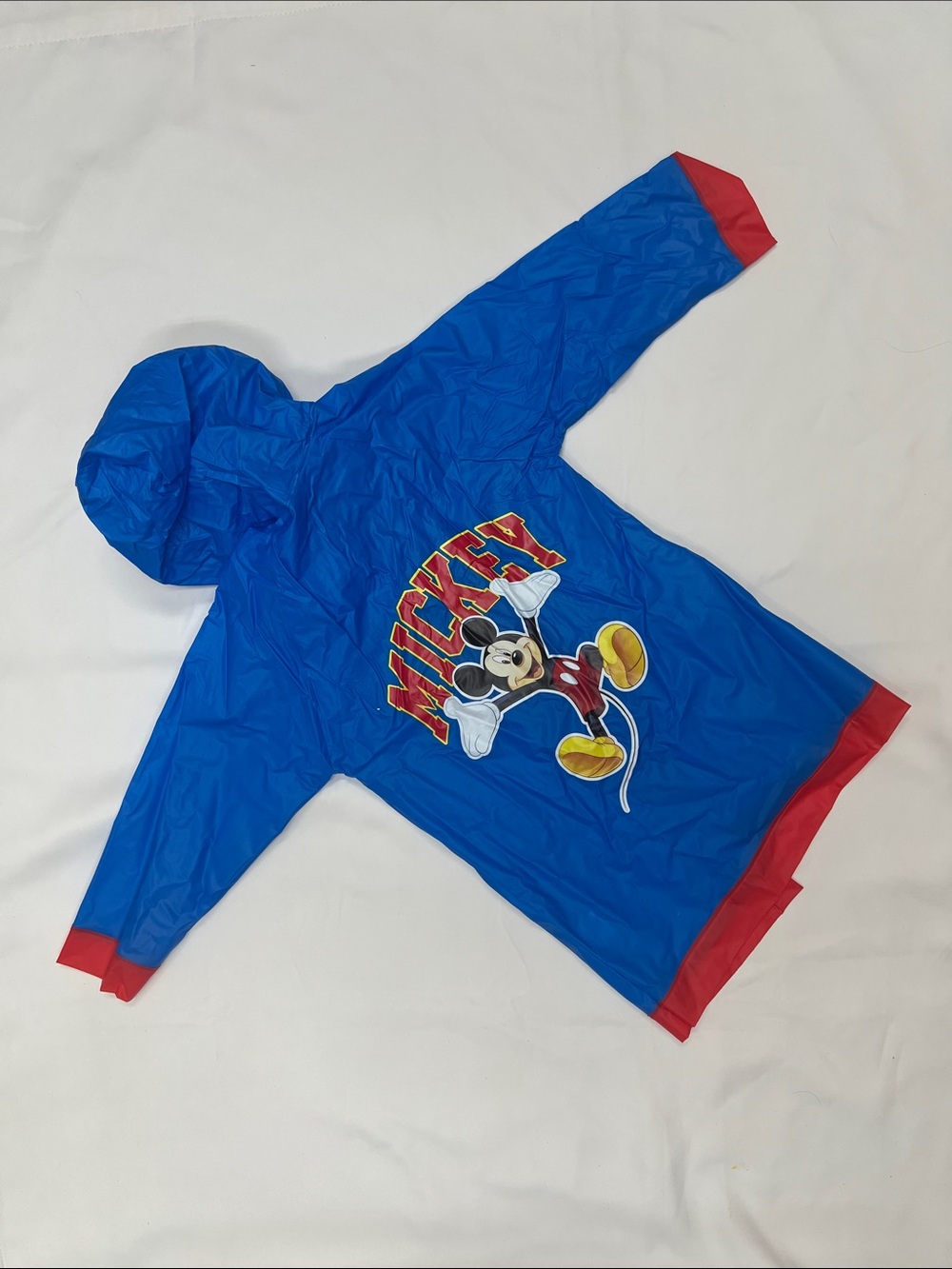 Disney Blue and Red Mickey Mouse Kids Hooded Raincoat Jacket vynil unisex MEDIUM